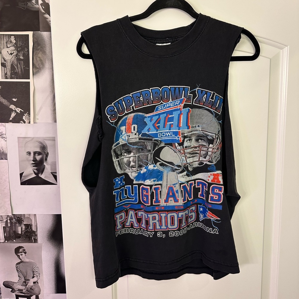 SIZE S MENS - Vintage Cut-off Superbowl Tee - NY GIANTS VS PATRIOTS